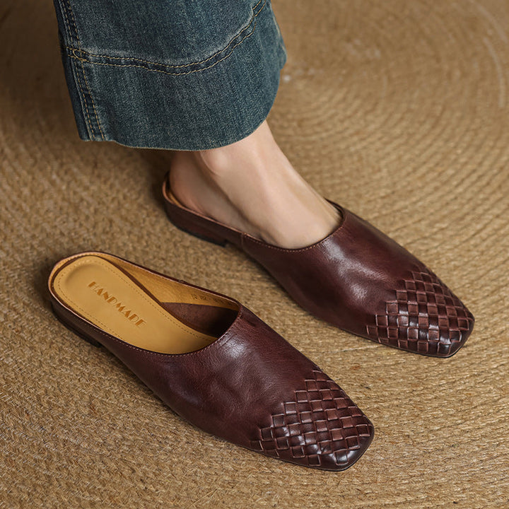 Helora | Woven Leather Square Toe Mules