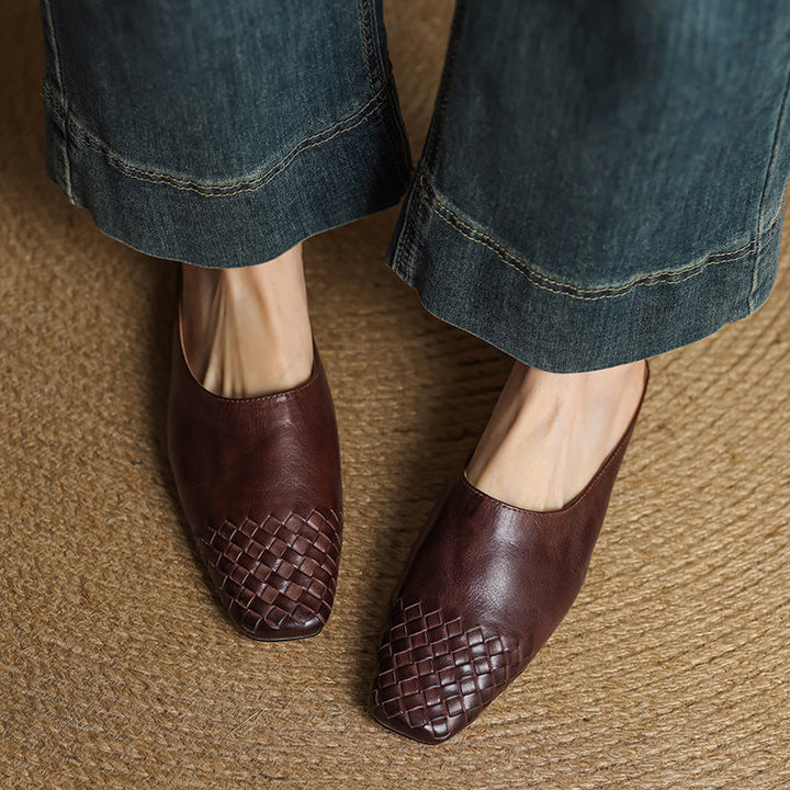 Helora | Woven Leather Square Toe Mules