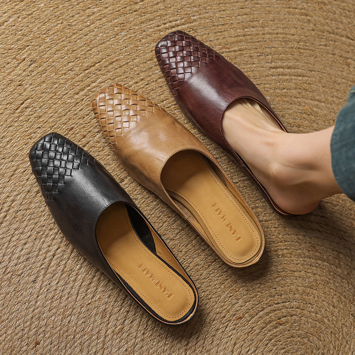 Helora | Woven Leather Square Toe Mules