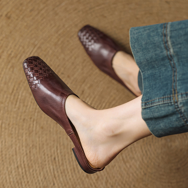 Helora | Woven Leather Square Toe Mules