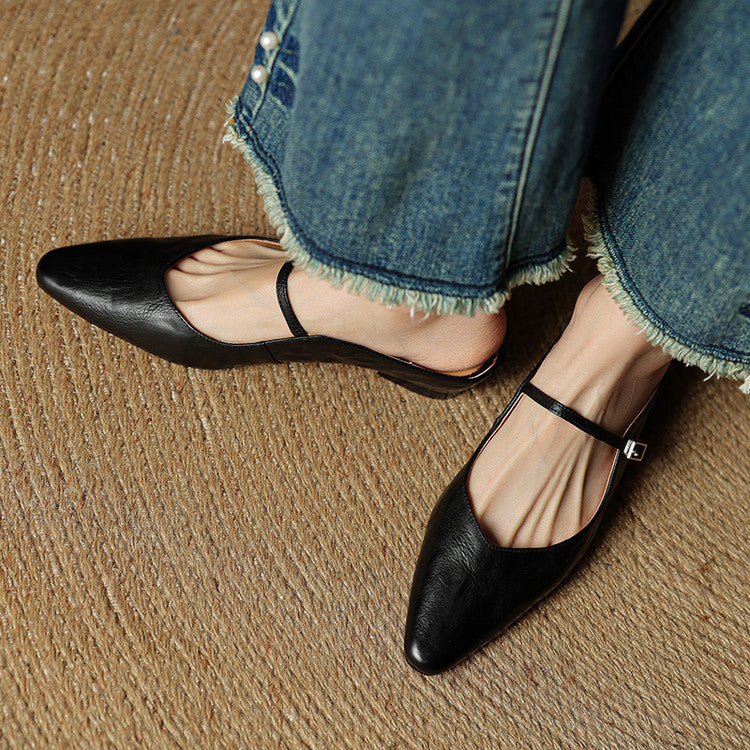 Orlena | Leather Pointed Toe Mule Heels