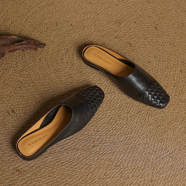 Helora | Woven Leather Square Toe Mules