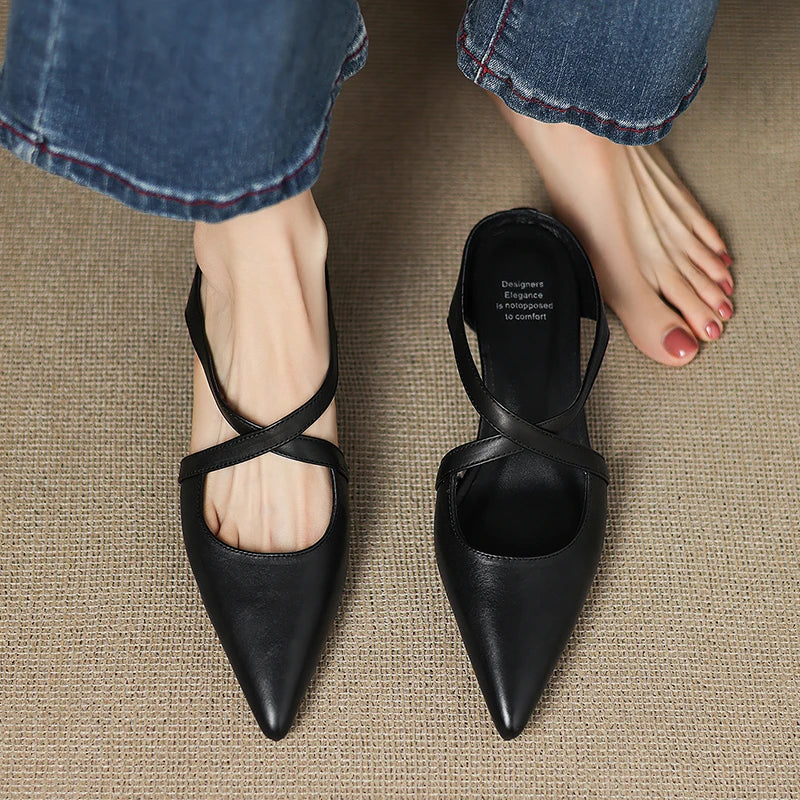 Alura | Leather Cross-Strap Pointed Mules