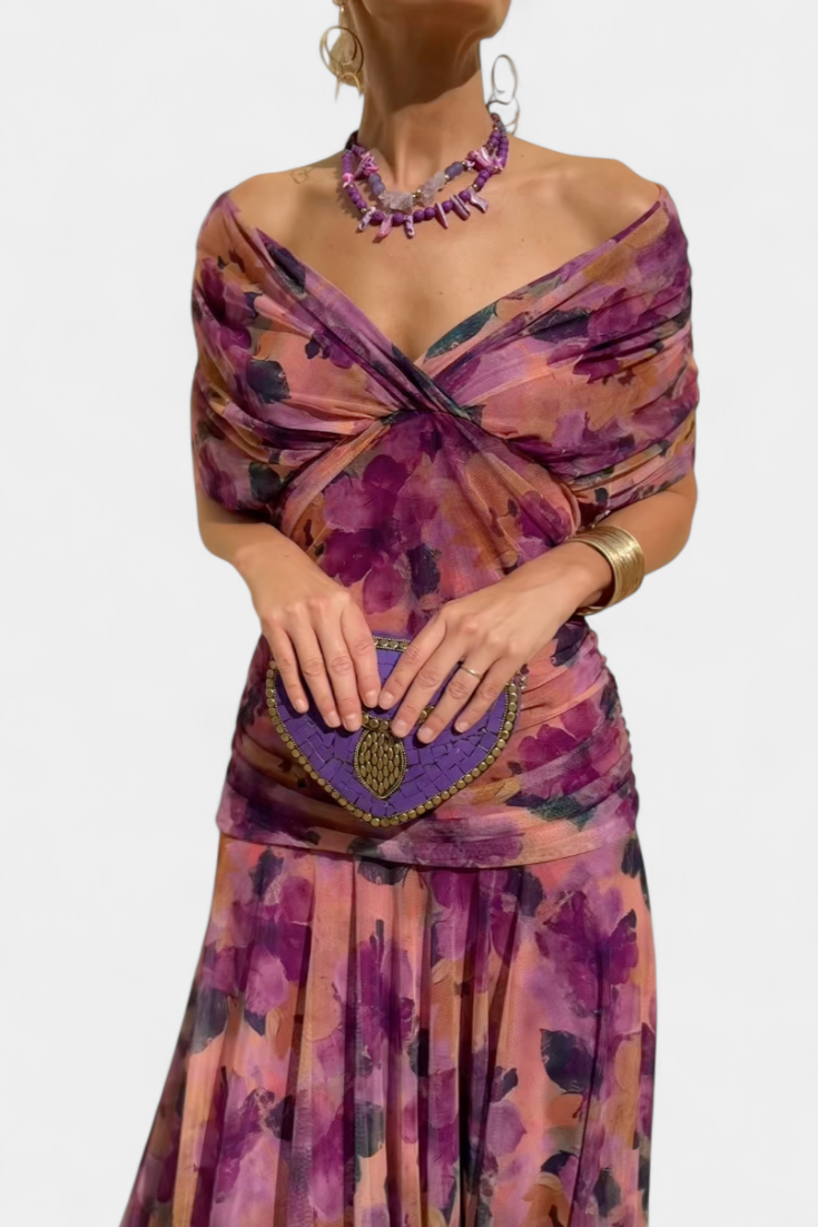 Florielle | Long Floral V Neck Dress
