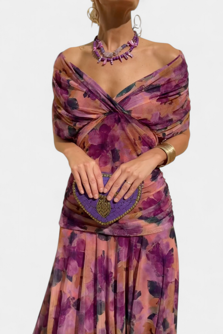 Florielle | Long Floral V Neck Dress