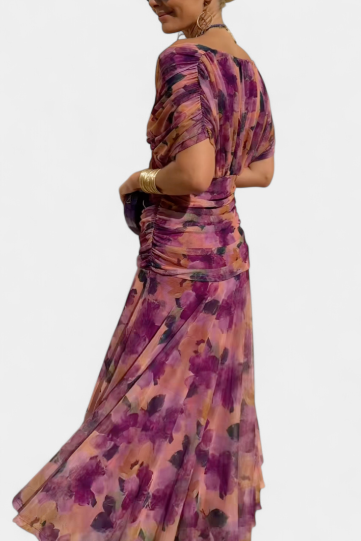 Florielle | Long Floral V Neck Dress