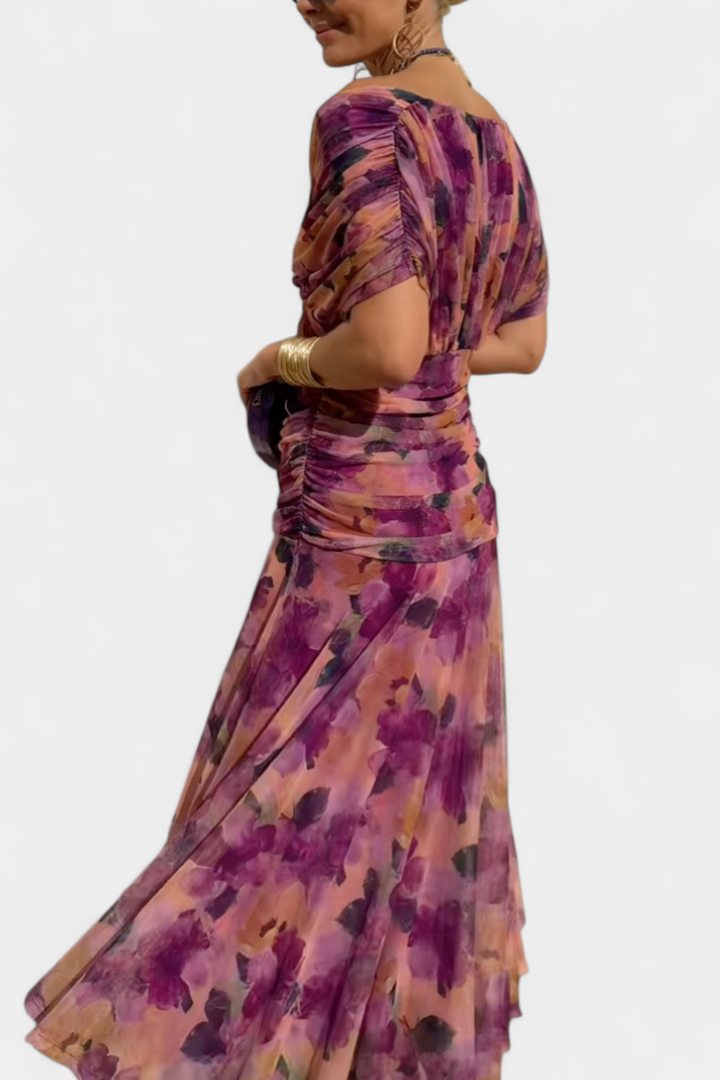 Florielle | Long Floral V Neck Dress