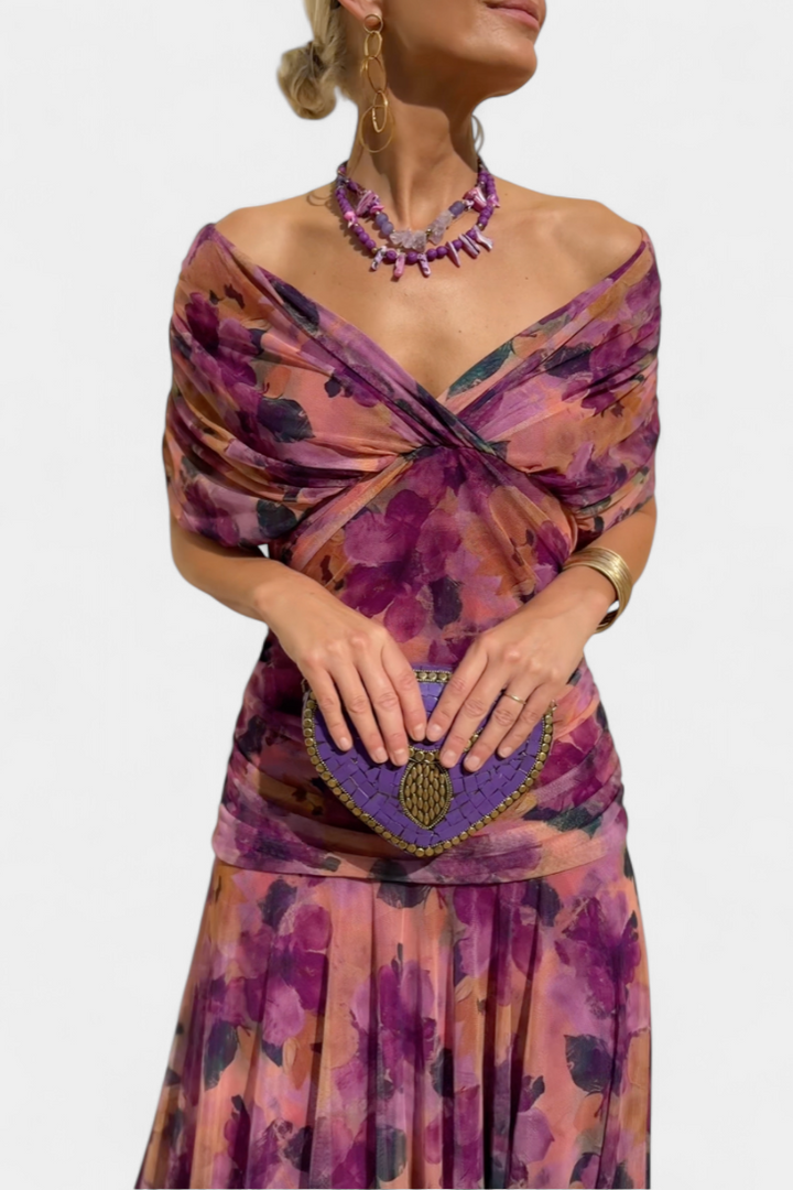 Florielle | Long Floral V Neck Dress