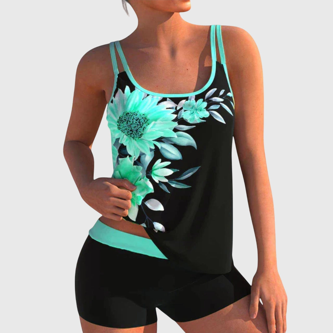 Jade | Floral Tankini Set with Shorts (Tummy Control Effect)