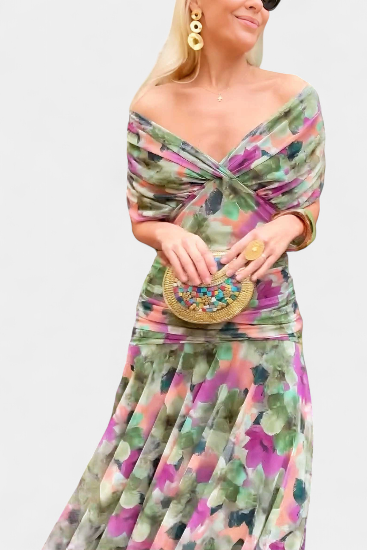 Florielle | Long Floral V Neck Dress